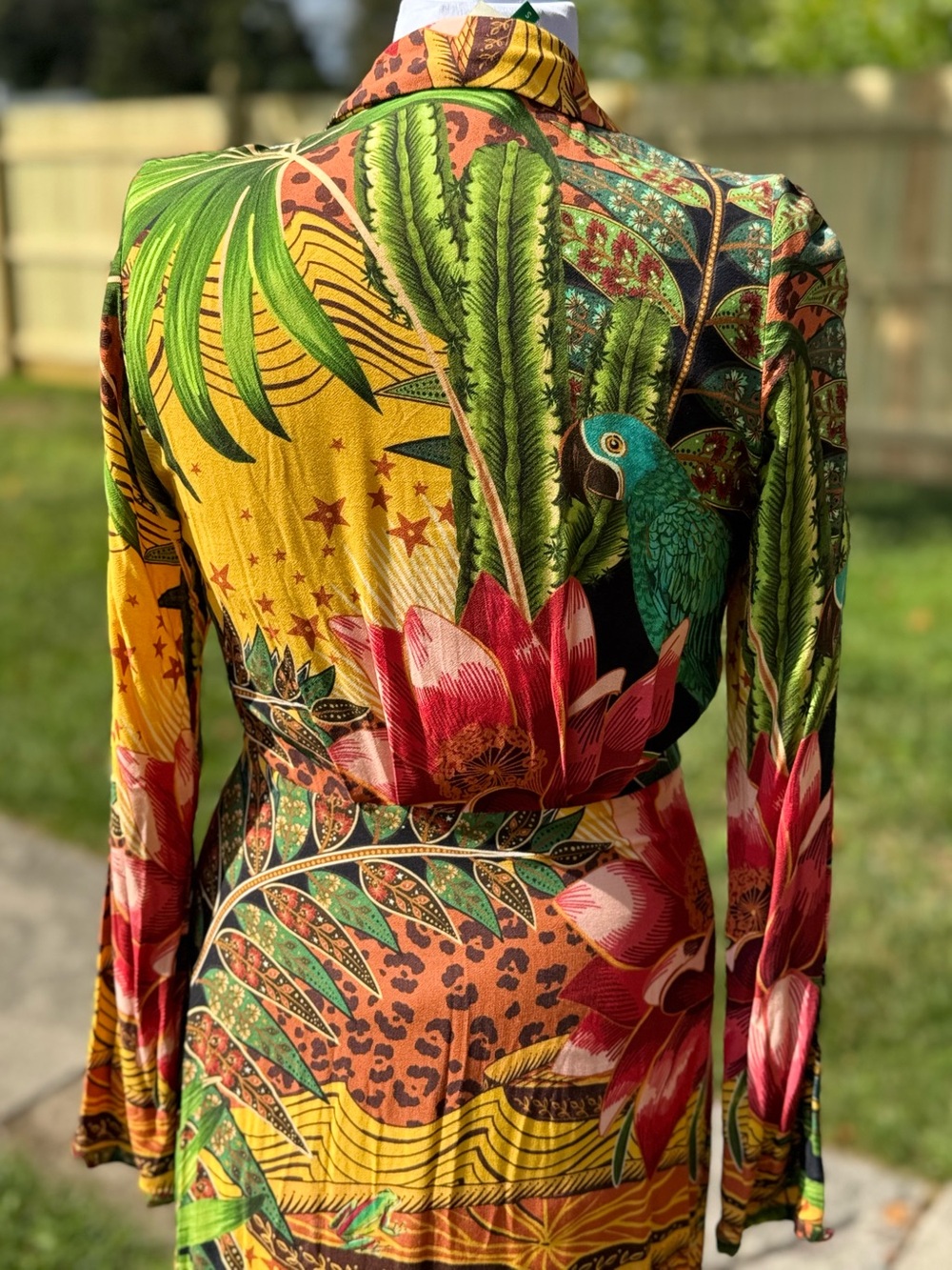 Farm Rio Tropical jungle print long sleeve V-neck maxi dress boho resort - Picture 8 of 13